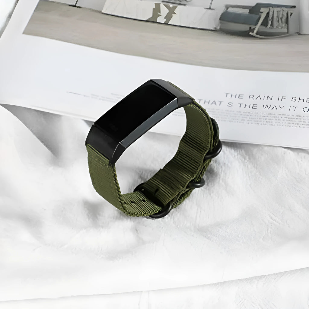 Fitbit Charge nylon three-ring buckle strap in multiple colours including Army Green and Black and Gray