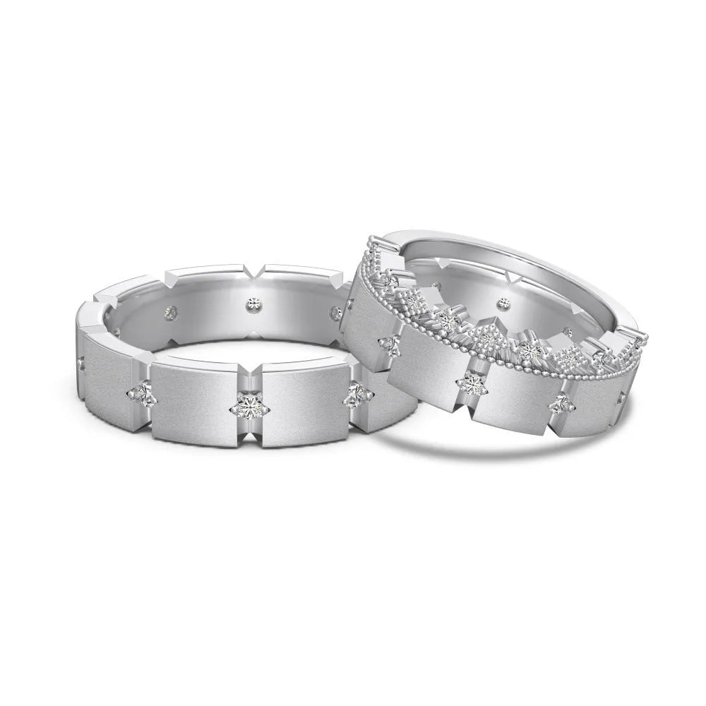 S925 sterling silver slim ring with round zirconium inlay and geometric cutout pattern on a white background