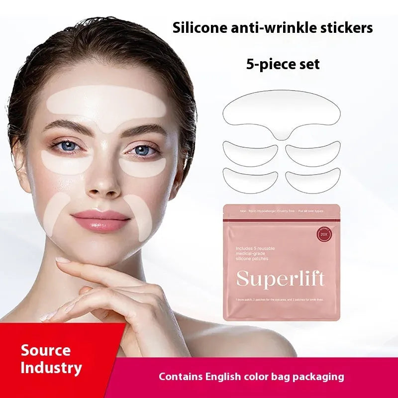 Five silicone anti-wrinkle face stickers set for reusable skincare application