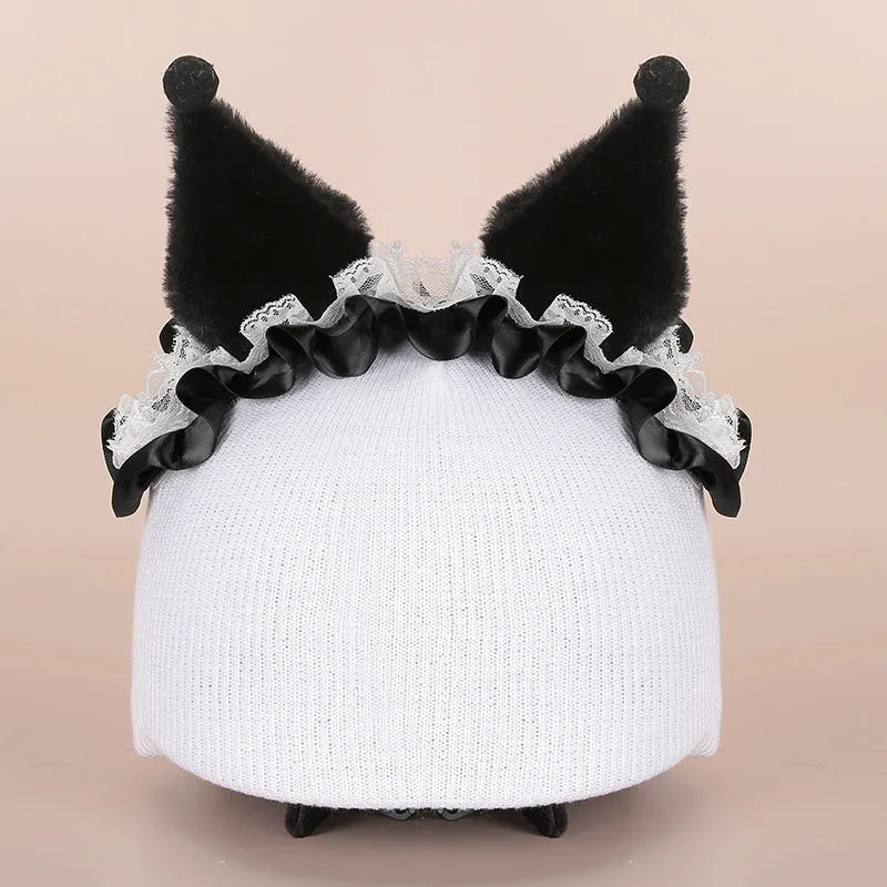 Cartoon-themed plush fabric helmet cover and ear decorations set for motorcycles and bicycles.