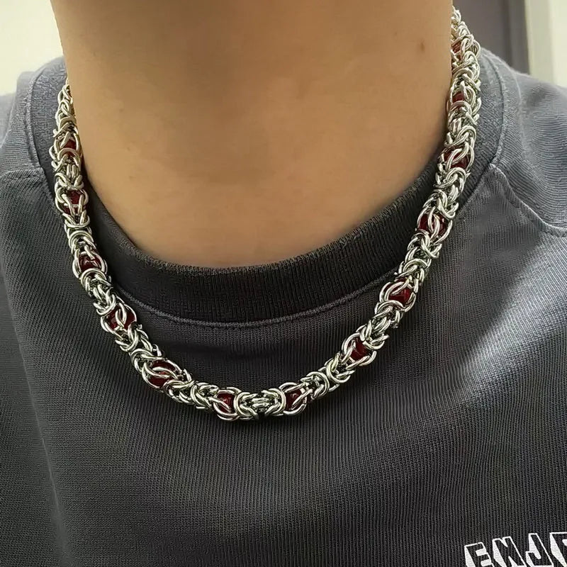 Men's titanium steel splice necklace with blue sapphire stone, adjustable chain 21-50cm