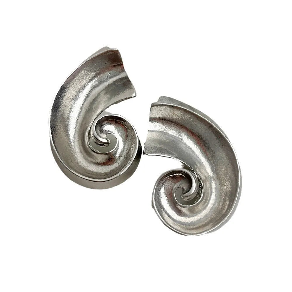 Geometric retro design ear studs with 5cm length in gold and silver electroplated finishes