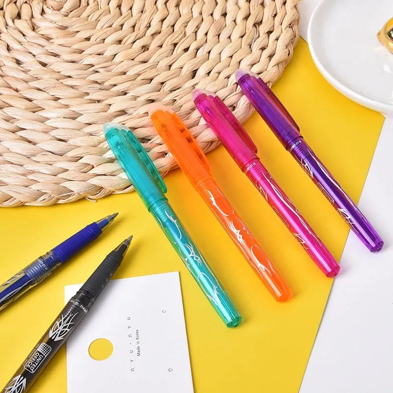 Pack of hot erasable gel pens with plastic bodies and choice of 0.5mm or 0.7mm stainless steel nibs.