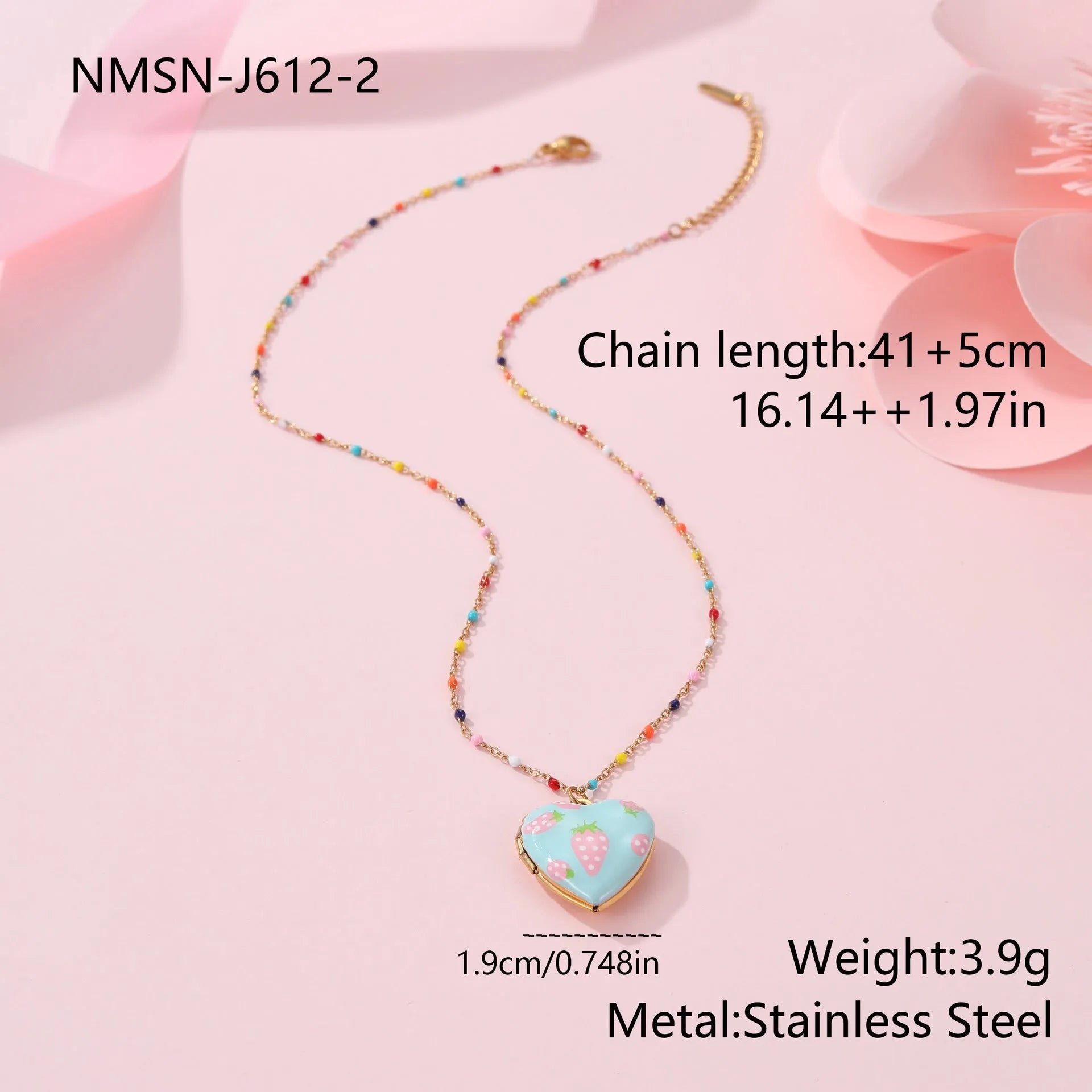 Stainless steel fruit pendant necklace with 18K gold plating on 41-50cm chain