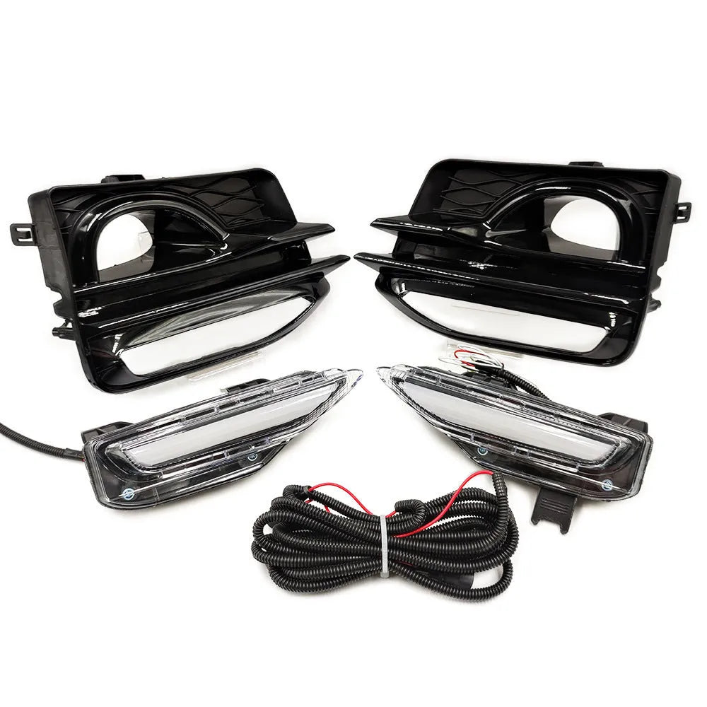 Infiniti Q50 Q70 front bumper LED daytime running light and turn signal unit with ABS housing.