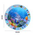 Thickened PVC water playmat for cats with ocean fish design and floating toys on a blue surface.