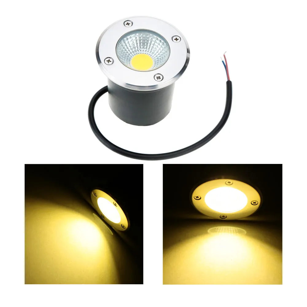 Black LED COB underground light with stainless steel cover and tempered glass lens for outdoor garden lighting