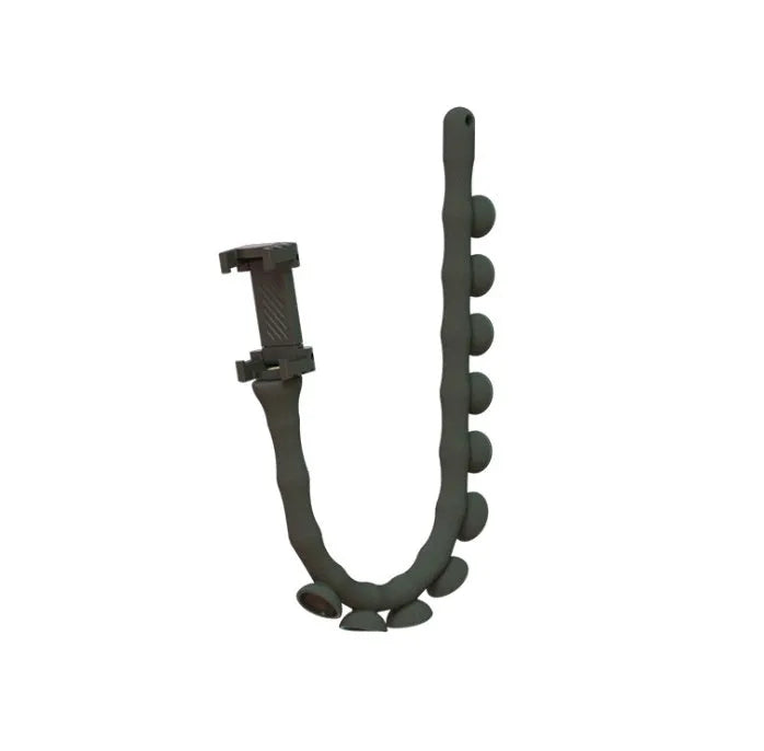Flexible rubber phone bracket with suction cup base showing 62cm length and 360° rotation capability