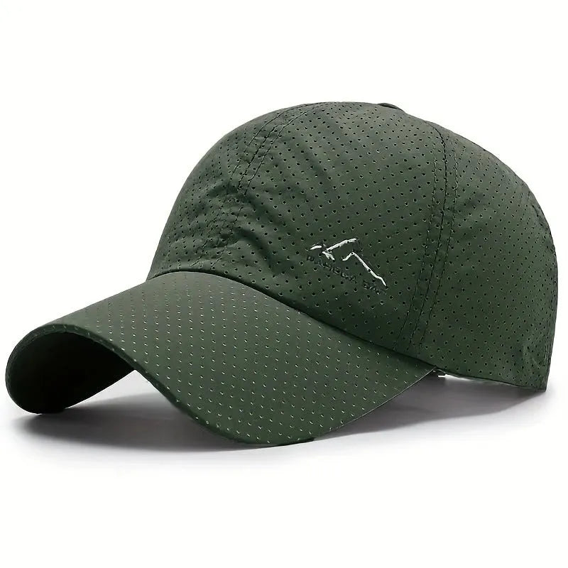 Adjustable baseball cap in polyester fabric on a solid colour background, showing dome crown and strap.