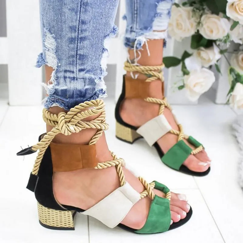 Women's round head sandals with thick colour-matched heel and fish mouth toe in multiple colour options