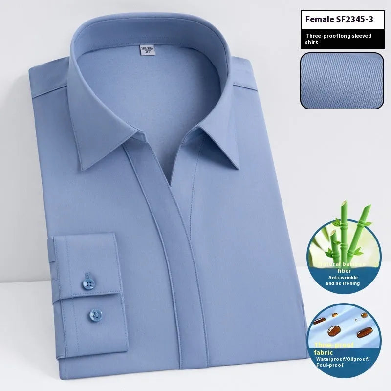 Men's slim fit bamboo fibre business shirt with square collar in a solid colour, shown in short sleeve style.