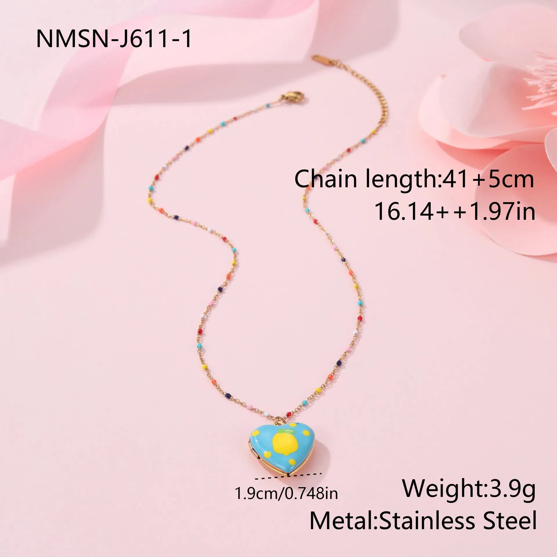 Stainless steel fruit pendant necklace with 18K gold plating on 41-50cm chain