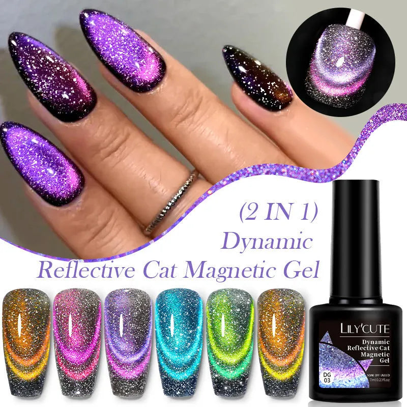 Cat eye series UV nail polish gel bottles with diamond glitter fragments in six colour styles