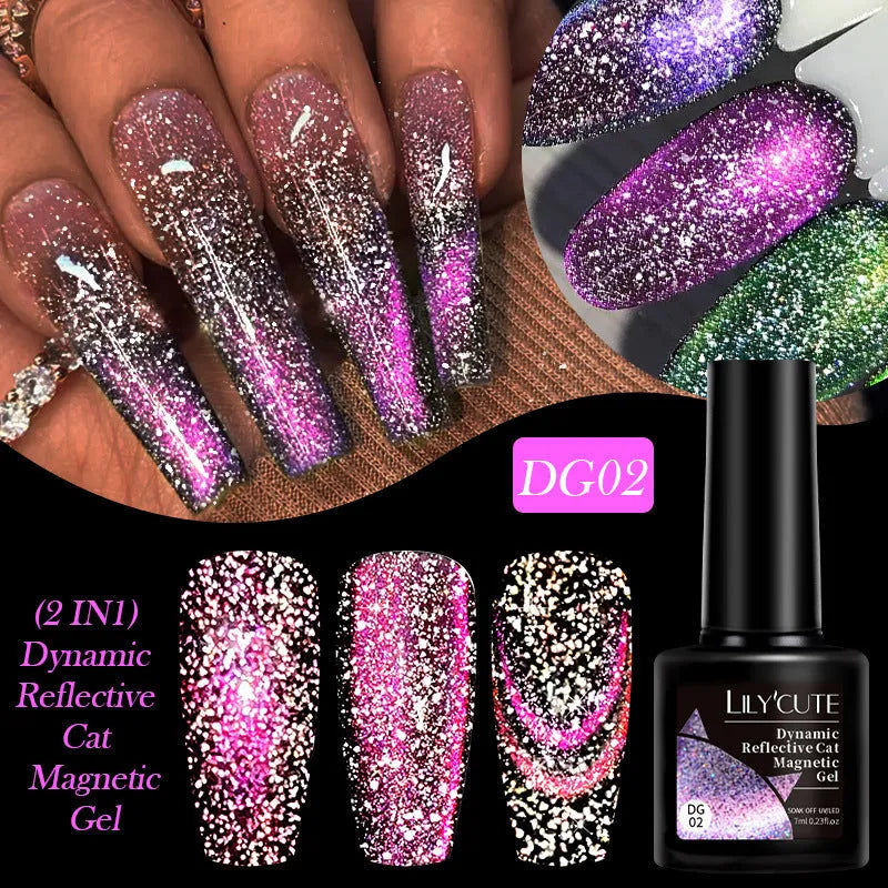 Cat eye series UV nail polish gel bottles with diamond glitter fragments in six colour styles