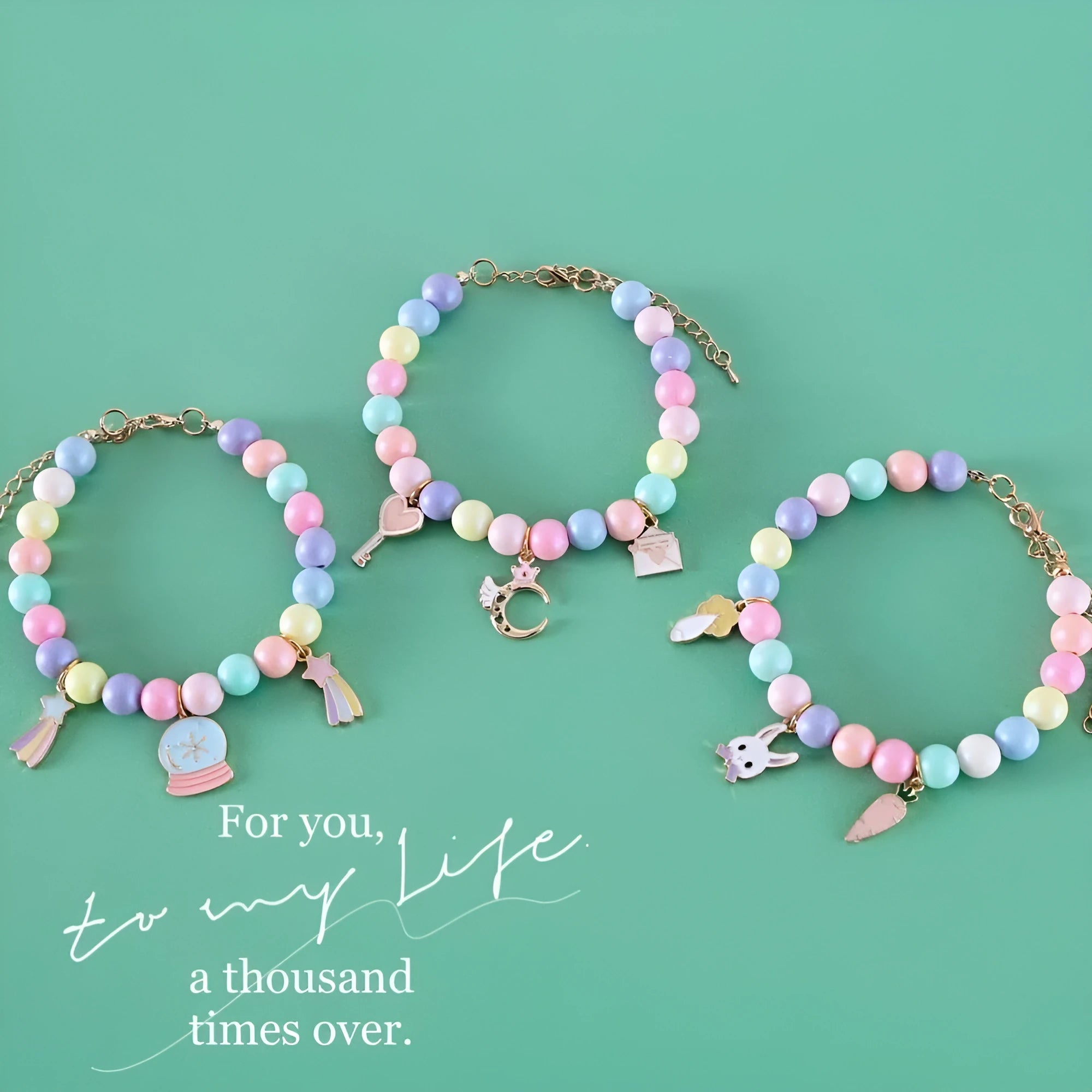 Colourful resin pet collar and bracelet set in macaron colours with pearl and dream moon decorations