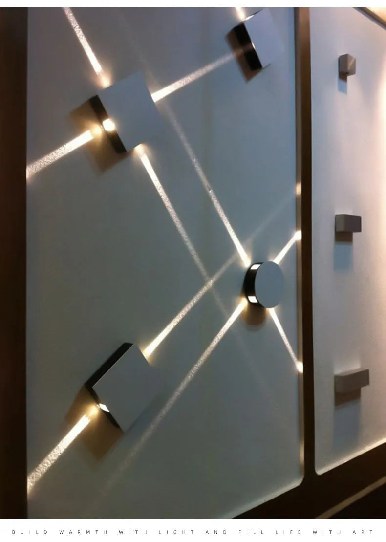 Modern square and round LED wall light with iron shade and aluminium frame