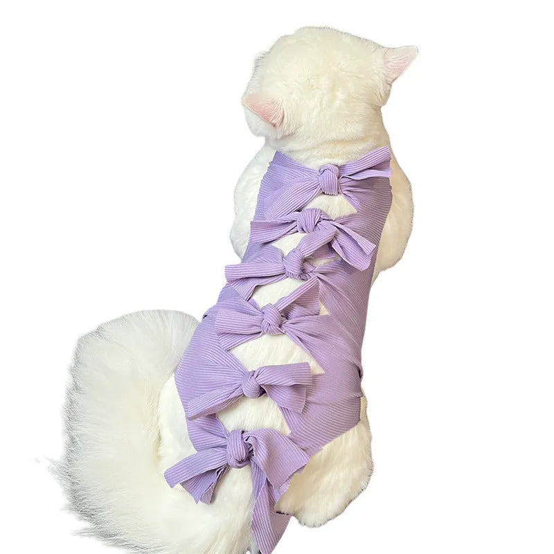 Polyester lace-up cat recovery suit in multiple colours for post-sterilisation surgery protection