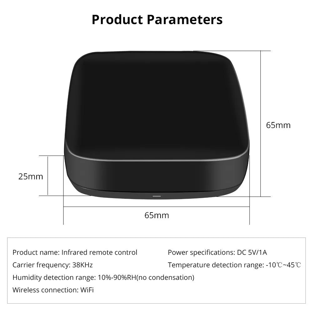 Black voice control universal infrared remote control with WiFi connectivity for smart home devices