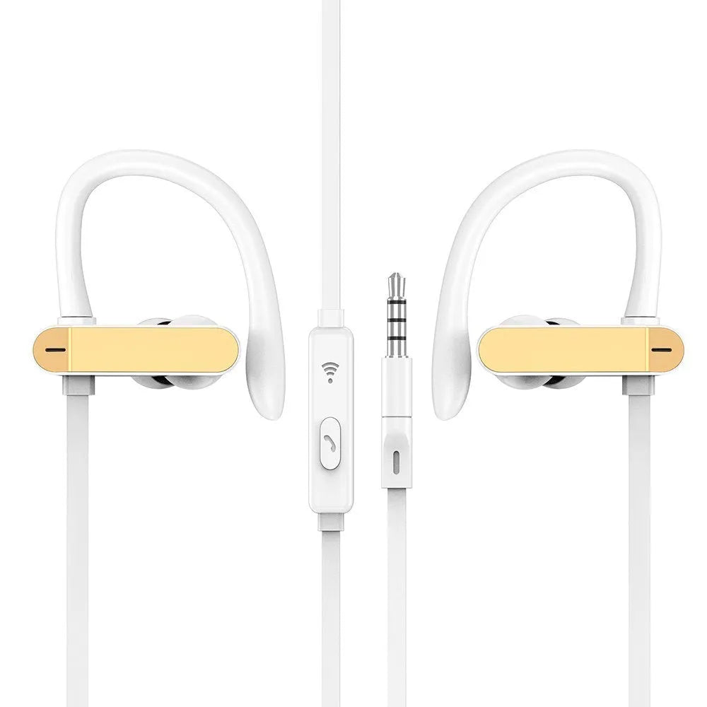 Sport earphones with ear hook design in black blue colour option for secure fit during exercise