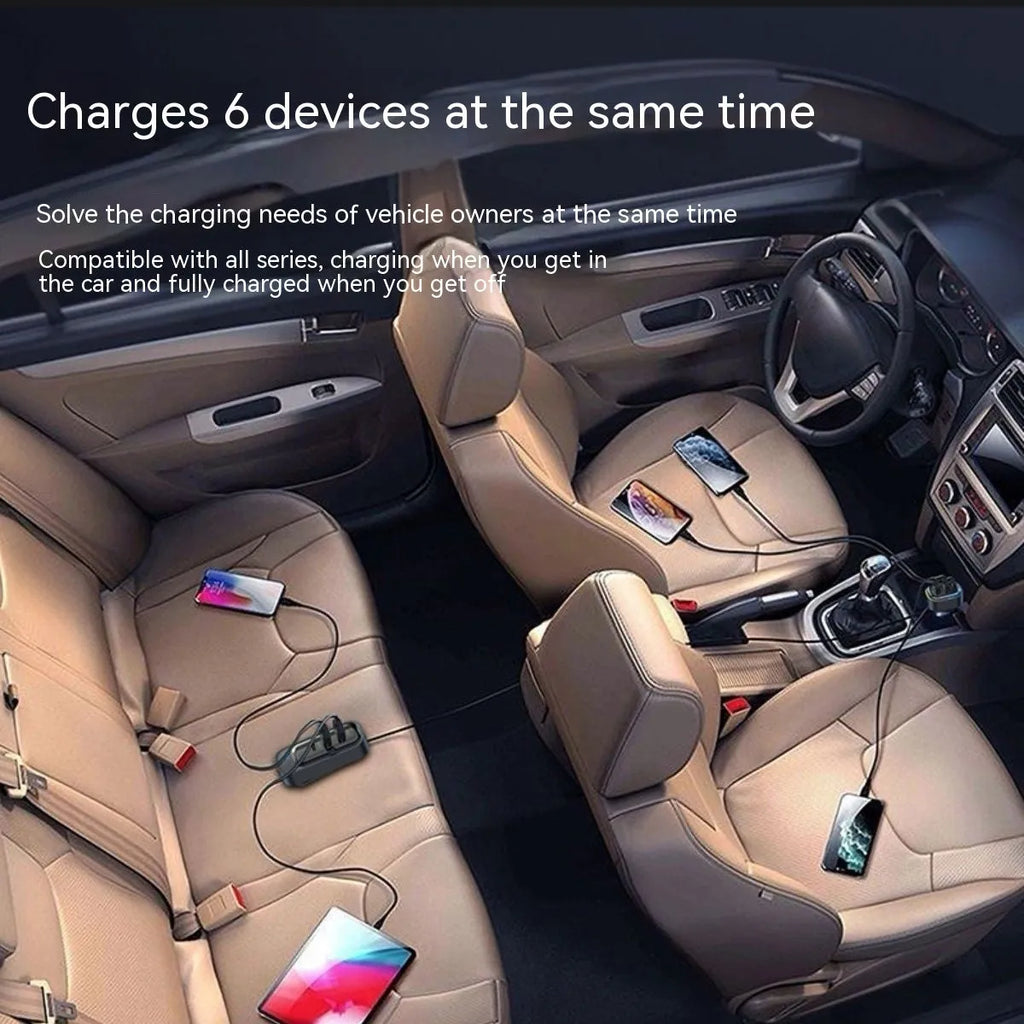 Automatic retractable car charger with cigarette lighter plug and retractable headband for cable management