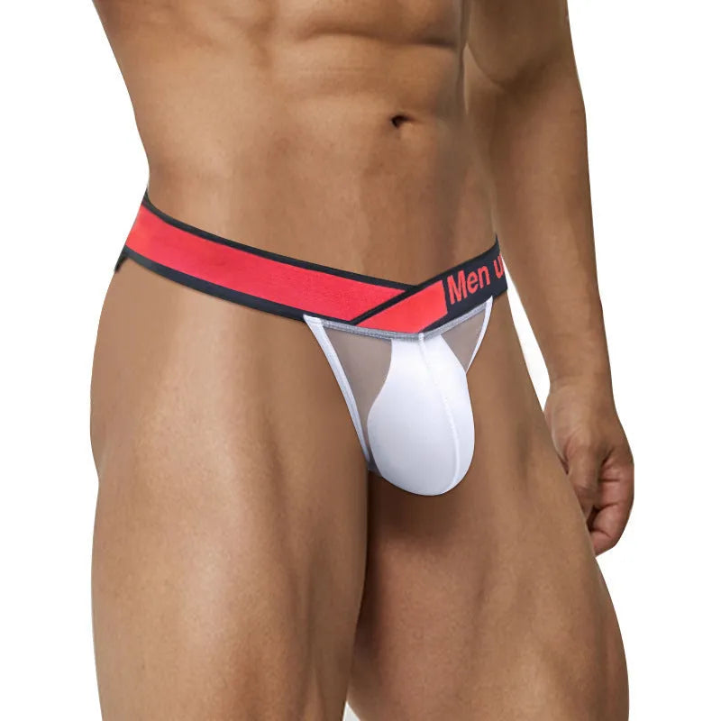 Men's transparent ice silk briefs with large V gradient high fork design in red colour