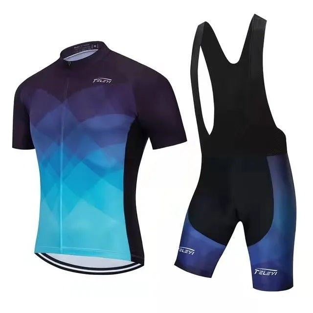 Cycling jersey and shorts set in moisture-wicking fabric for summer bike riding