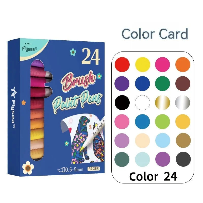 Set of acrylic gouache marker pens for hand-lettering and greeting card art projects in various colours.