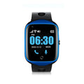 Square screen elderly phone watch with silicone strap in black, blue, or silver colour options