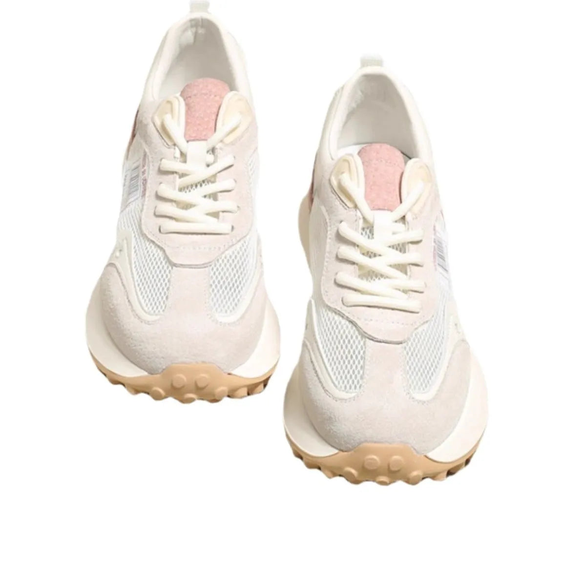 Women's grey and pink retro low-top sneaker with round toe and rubber sole