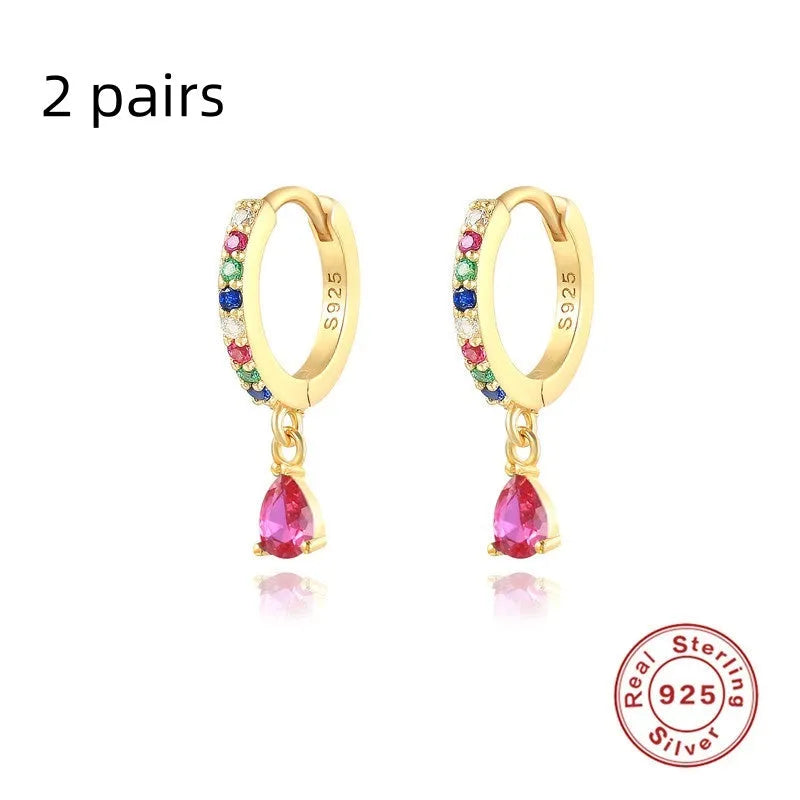 S925 sterling silver water drop earrings with geometric design and gemstone options
