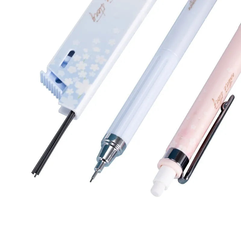 Sakura-themed automatic mechanical pencil set with three 0.5mm pencils and refill boxes
