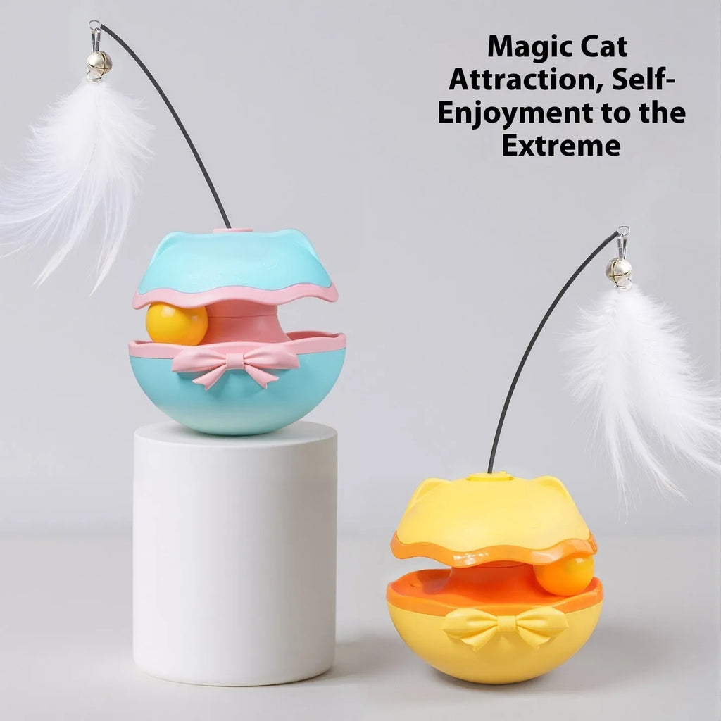 Electric cat toy tumbler with self-moving teaser mechanism in lemon yellow, sky blue or soft fog grey plastic