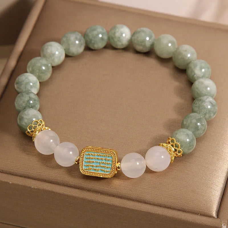 Oil green emerald crystal bracelet with five scriptures on handwoven rope for women