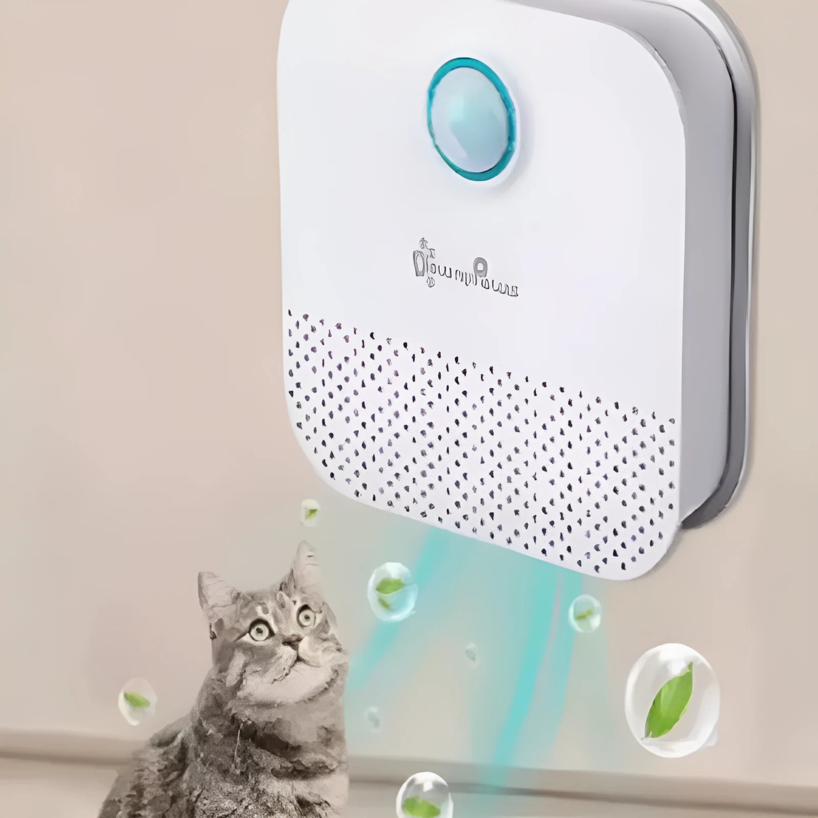 White DownyPaws smart cat litter box odor purifier unit showing compact cubic design.