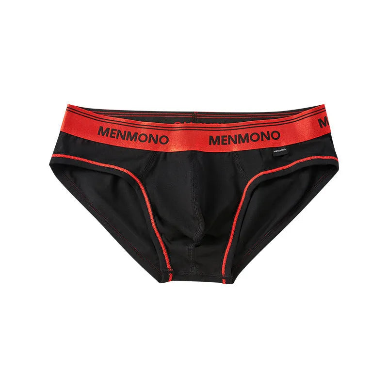 Men's low-waist cotton briefs shown in a two-tone colour combination, such as black with red trim.