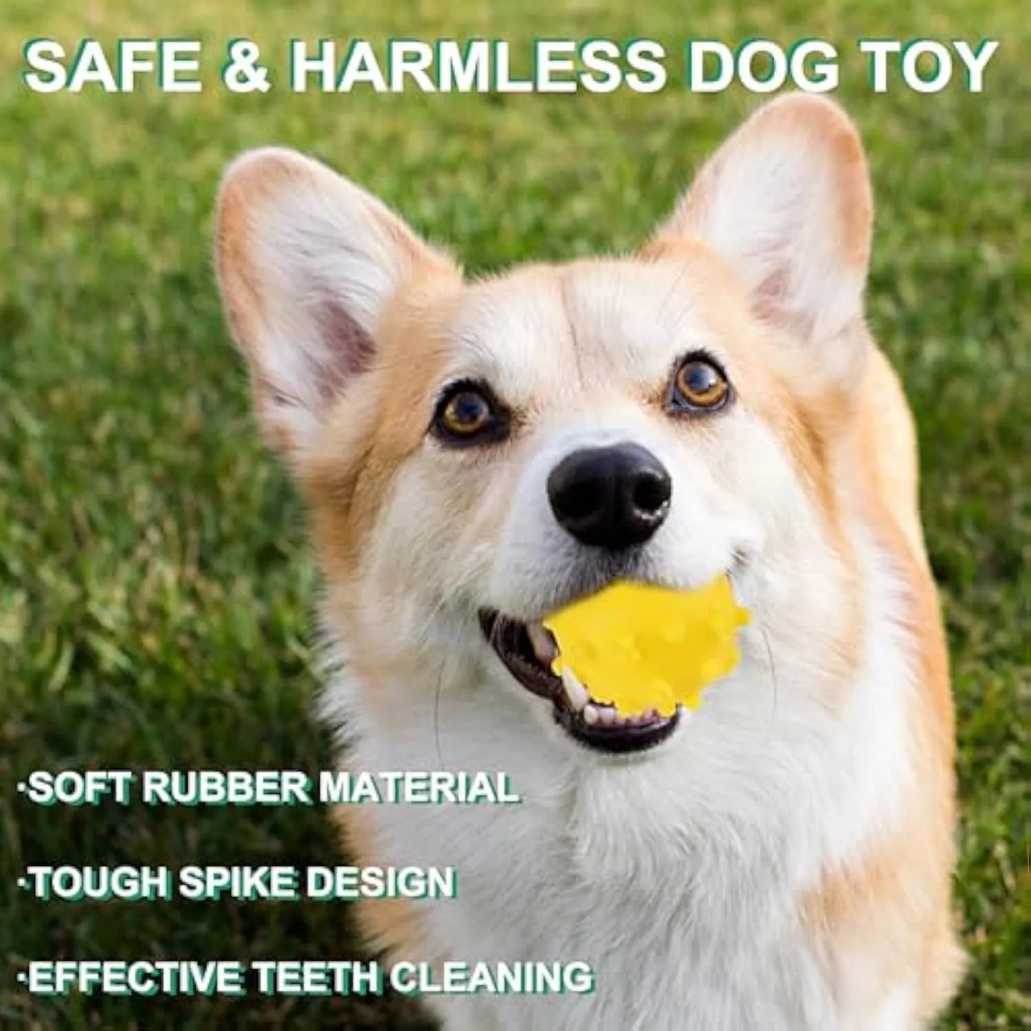 Bright blue, green, pink, and yellow spiked dog toy balls with paw print dimples on a white background.