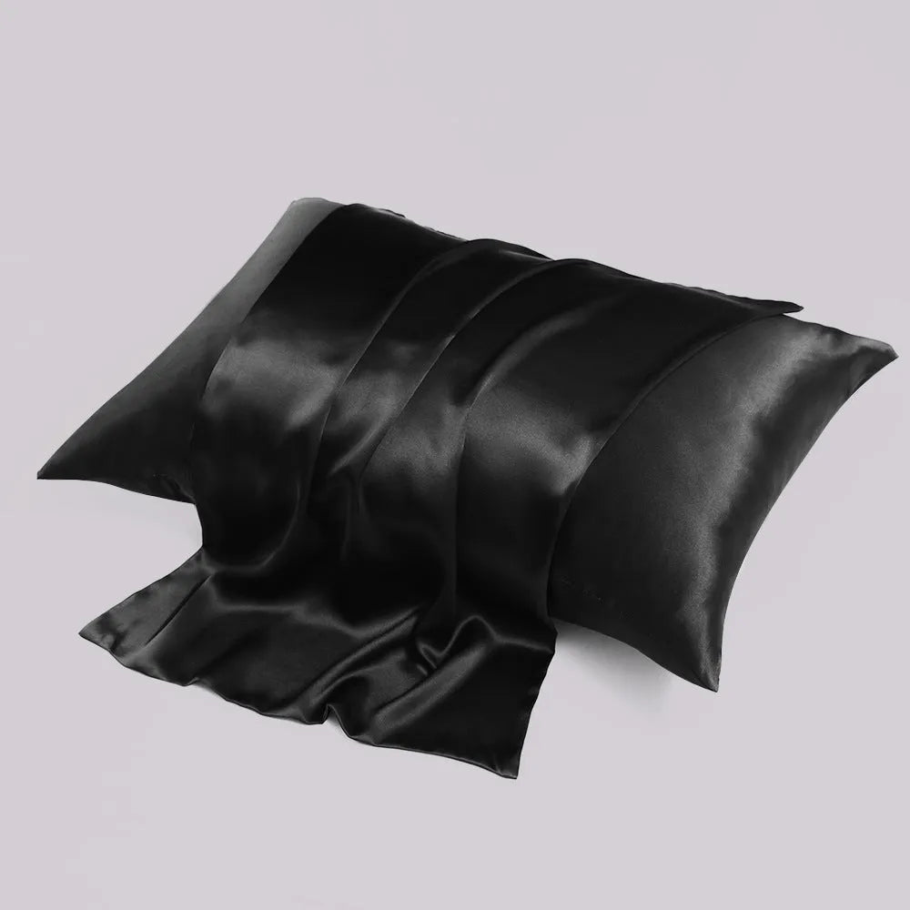 Double-sided silk zipper pillowcase in multiple colour options showing reversible design