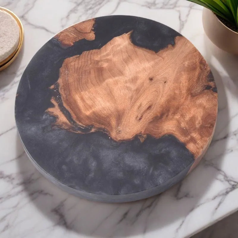 Nordic style wooden coaster with heat insulation resin in a solid colour design.