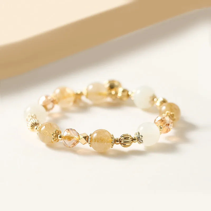 Gold electroplated rutilated quartz bracelet with Korean style design