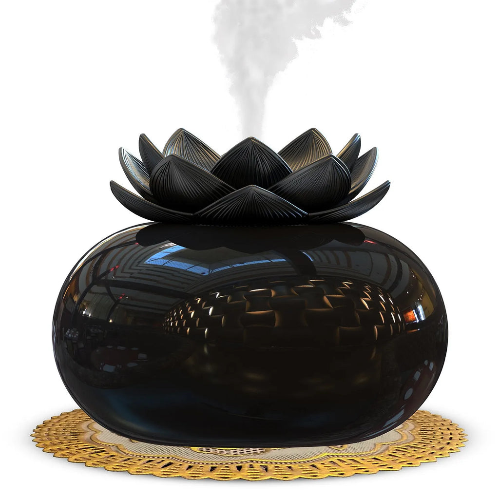 Pure black round USB-powered ultrasonic aromatherapy humidifier on desktop