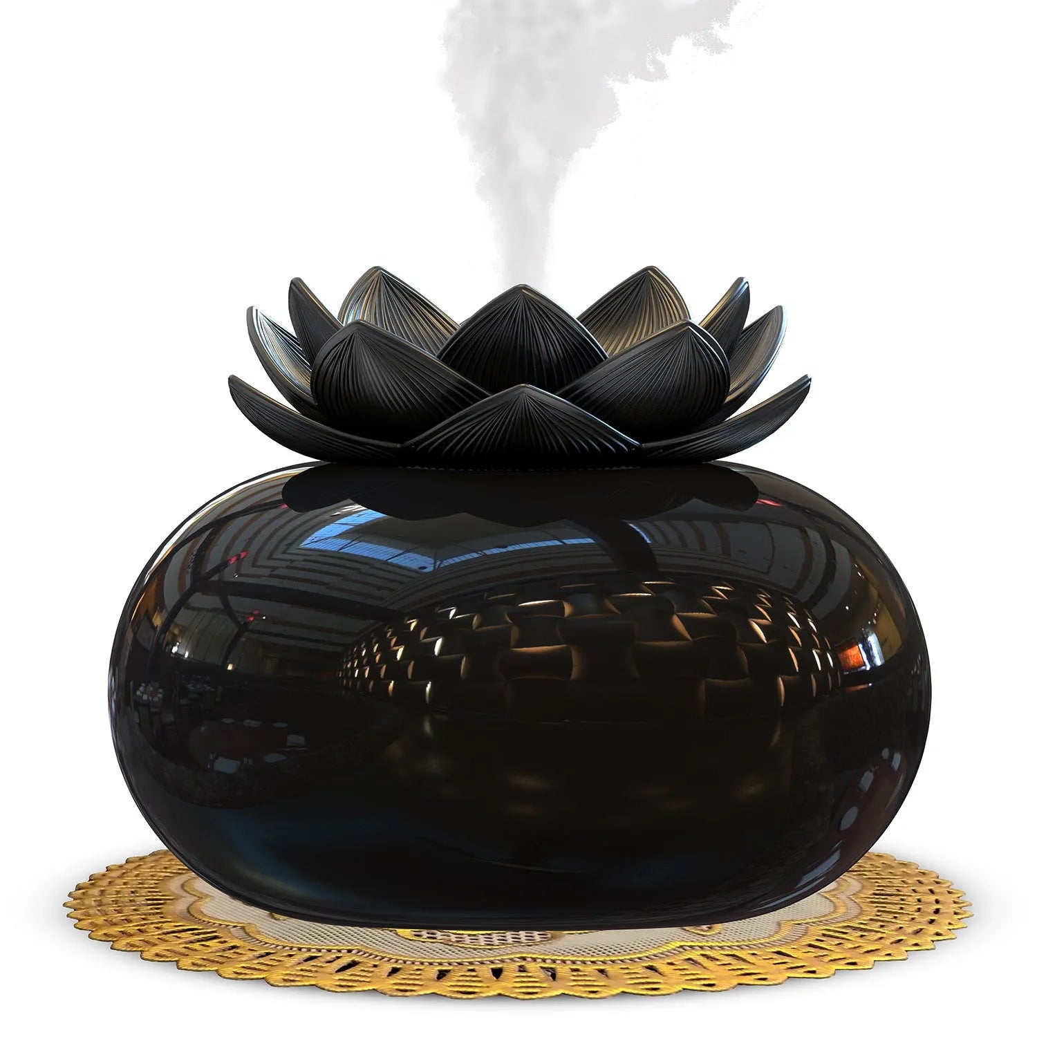 Pure black round USB-powered ultrasonic aromatherapy humidifier on desktop