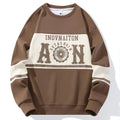 Men's fashion print crew neck sweatshirt in polyester fibre, black, beige, green, coffee colours, sizes M to 4XL