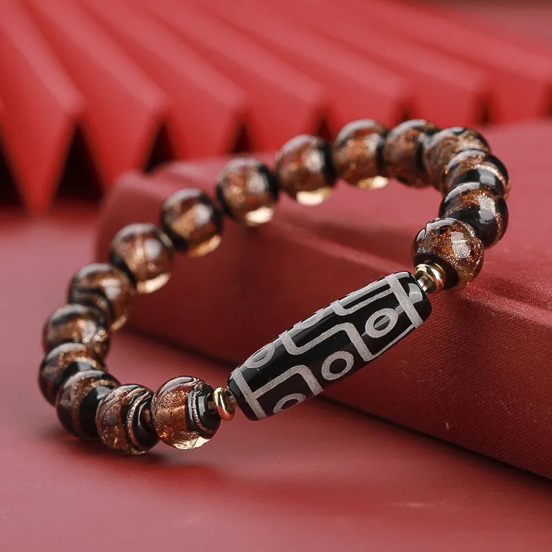 Ancient Chinese style coloured glaze bracelet with snake motif and multi-colour beads