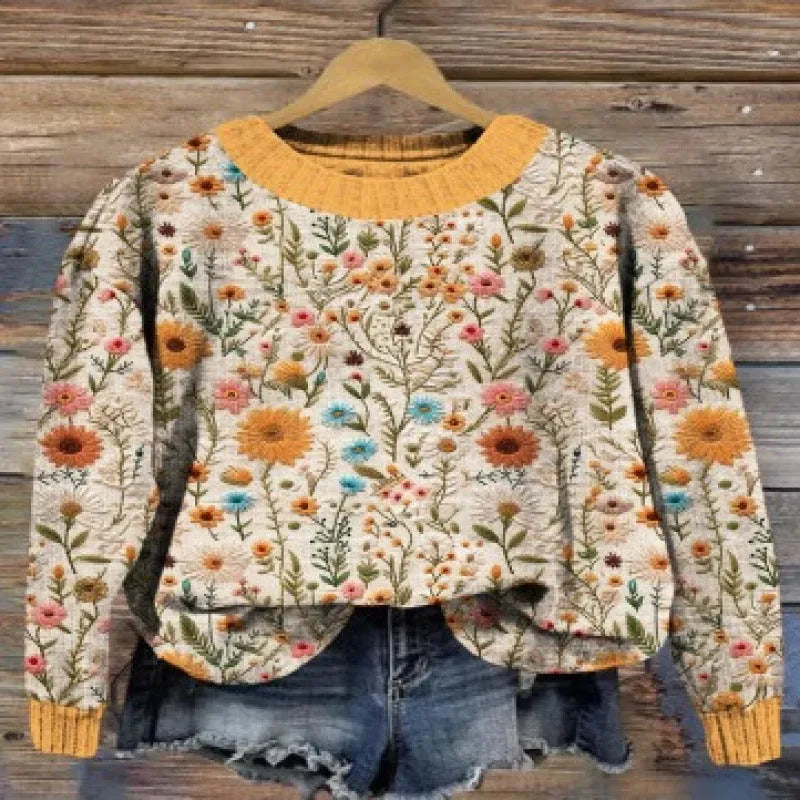 Little flower digital printed round neck sweater in polyester fibre available in multiple colours and sizes S to 4XL