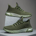 Men's mesh casual shoes in Army Green colour showing solid pattern design and casual styling