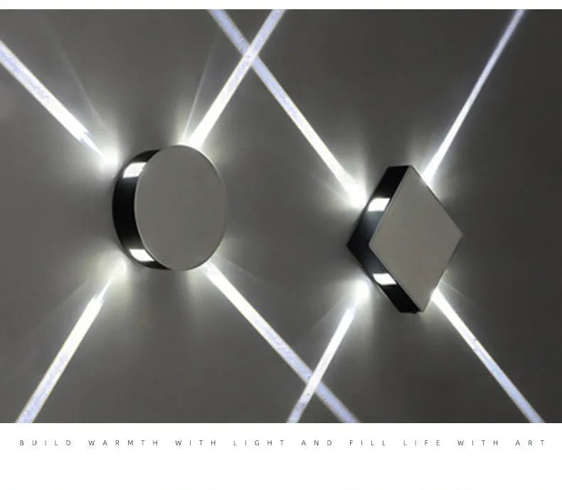 Modern square and round LED wall light with iron shade and aluminium frame