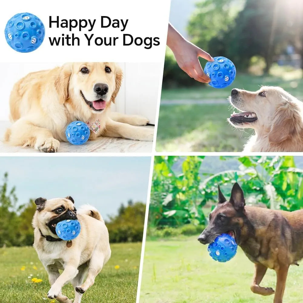 Durable natural rubber dog ball toy with textured surface and squeaker for aggressive chewers.