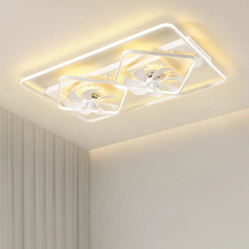 Modern thin-blade ceiling fan with integrated light fixture in a contemporary style.
