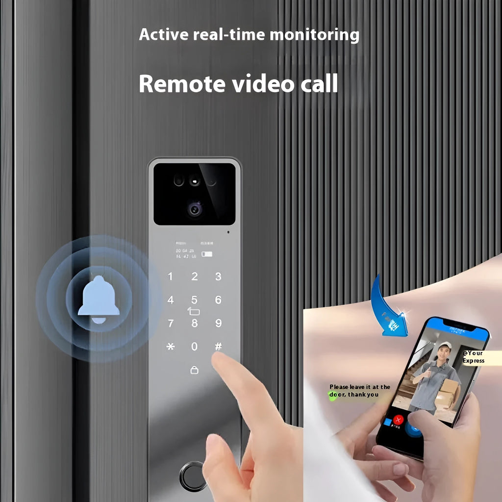 F7 face intercom smart door lock with fingerprint scanner and keypad in aluminium alloy housing