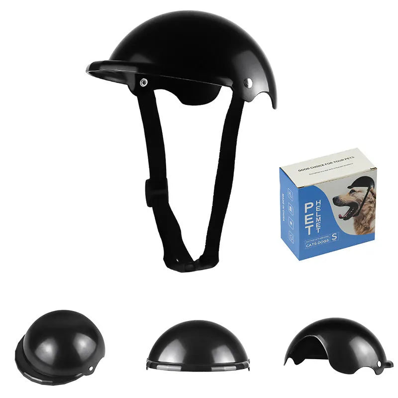 Small S size plastic pet helmet for motorcycle safety in pink, black, yellow, or green.